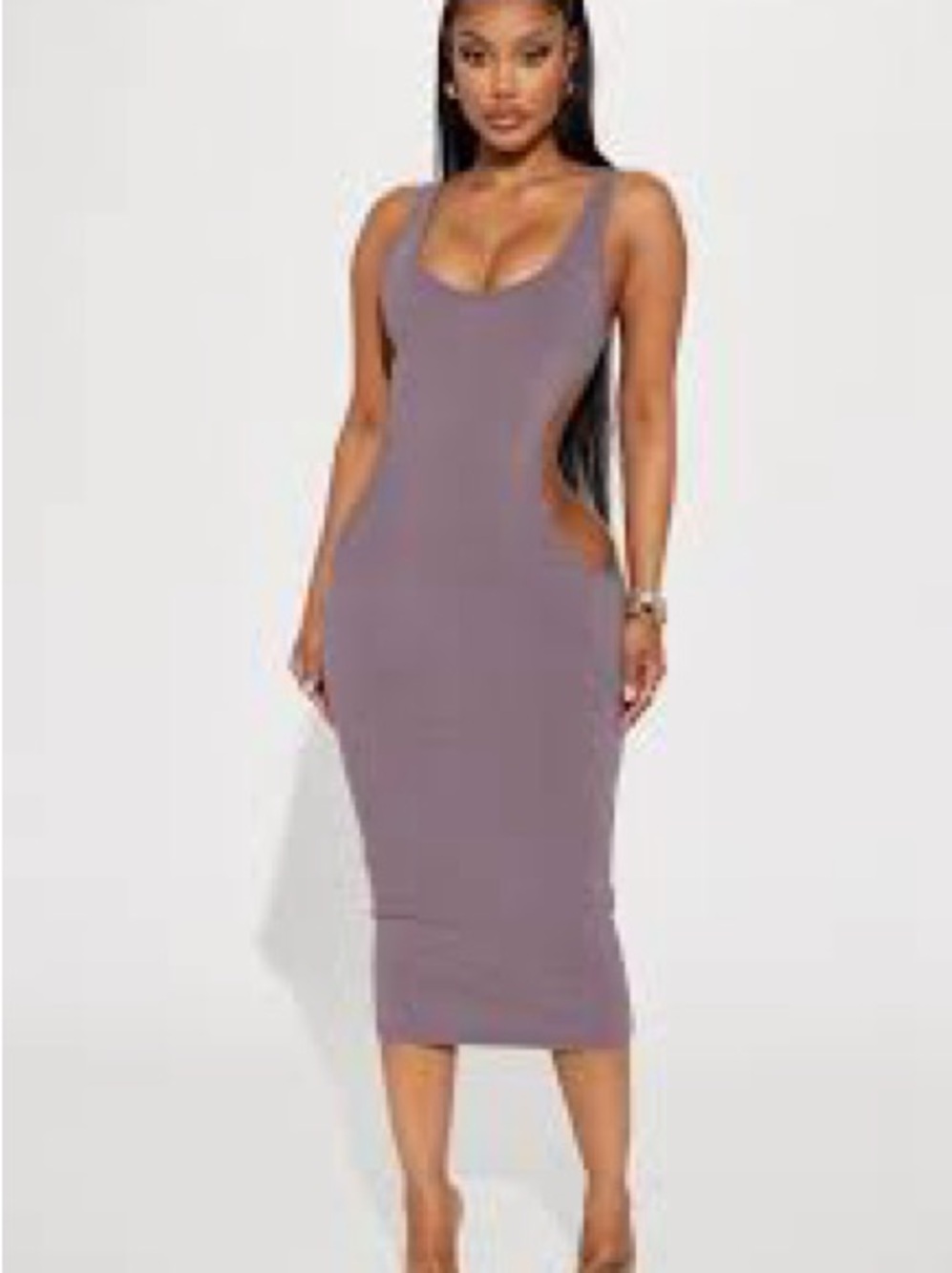 Fashion Nova Mauve Scoop Neck Cutout Midi Dress
